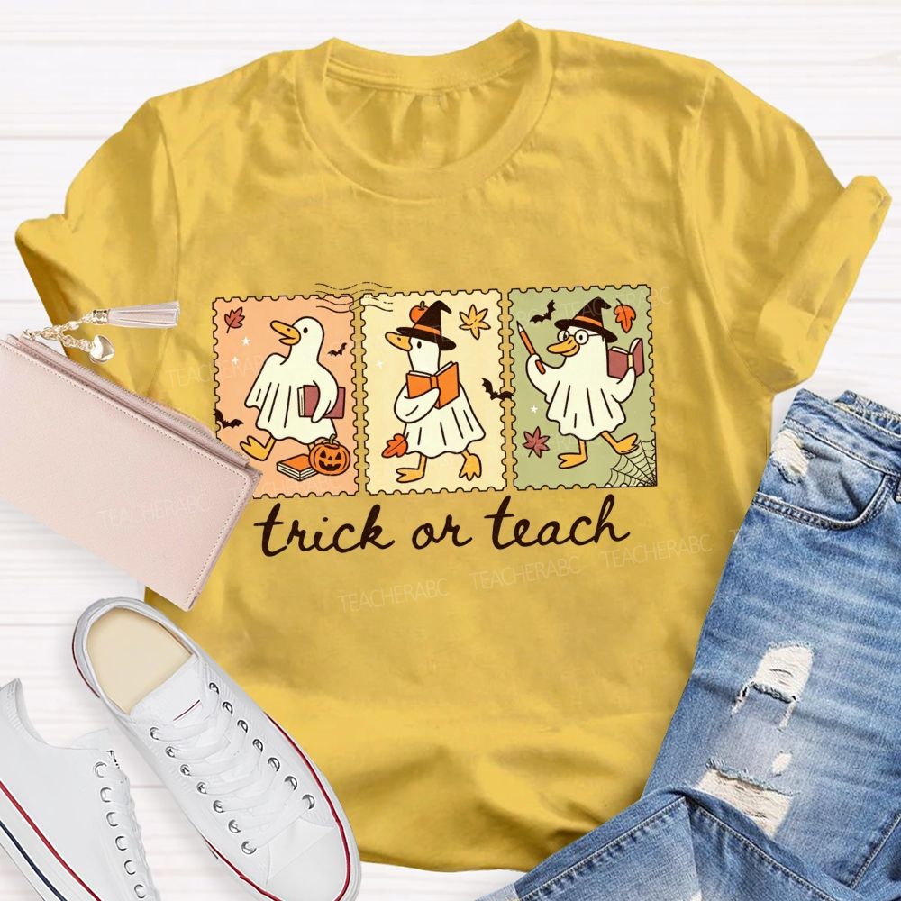 Trick Or Teach Teacher Goose Three Spooky Teacher T-shirt
