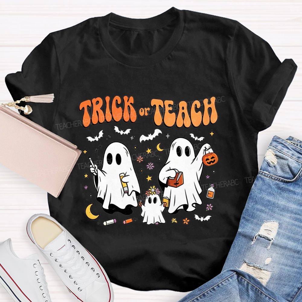 Trick Or Teach Halloween Teacher Ghost Vibes T-shirt