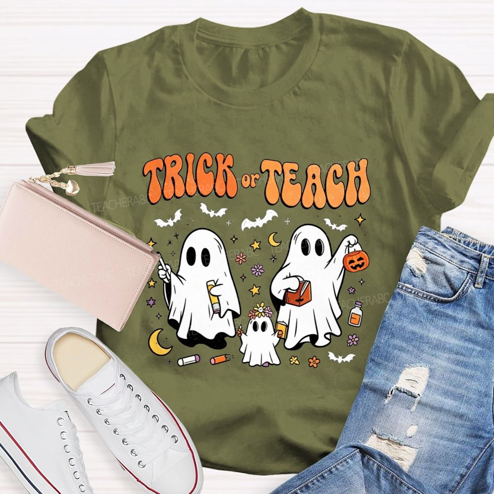 Trick Or Teach Halloween Teacher Ghost Vibes T-shirt