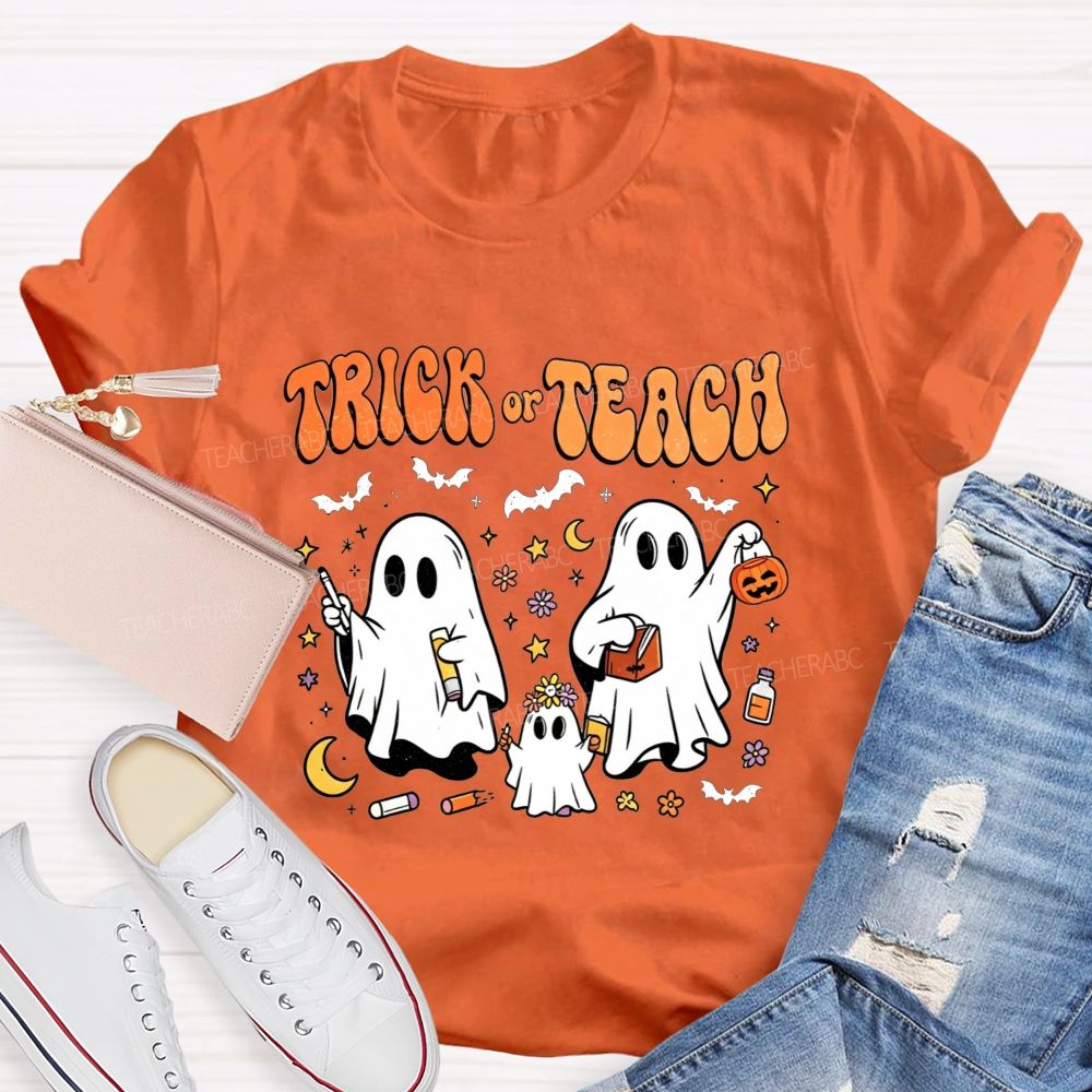Trick Or Teach Halloween Teacher Ghost Vibes T-shirt