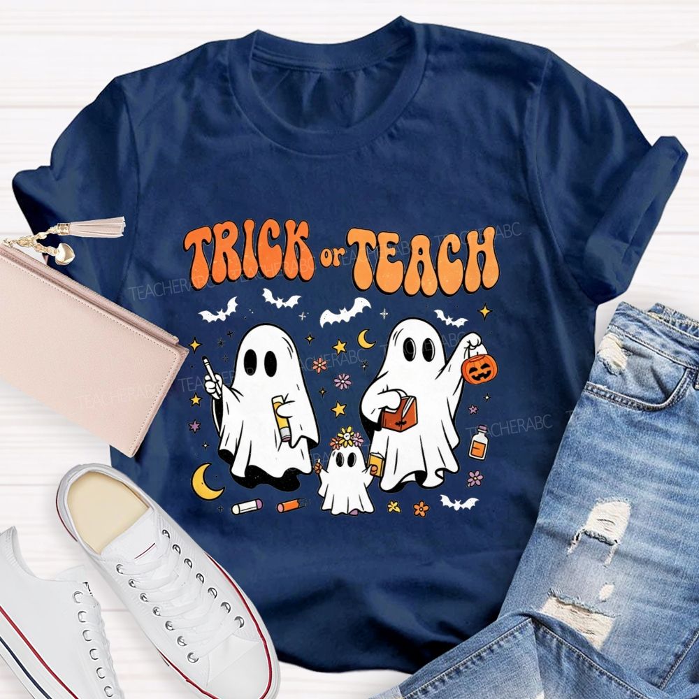 Trick Or Teach Halloween Teacher Ghost Vibes T-shirt