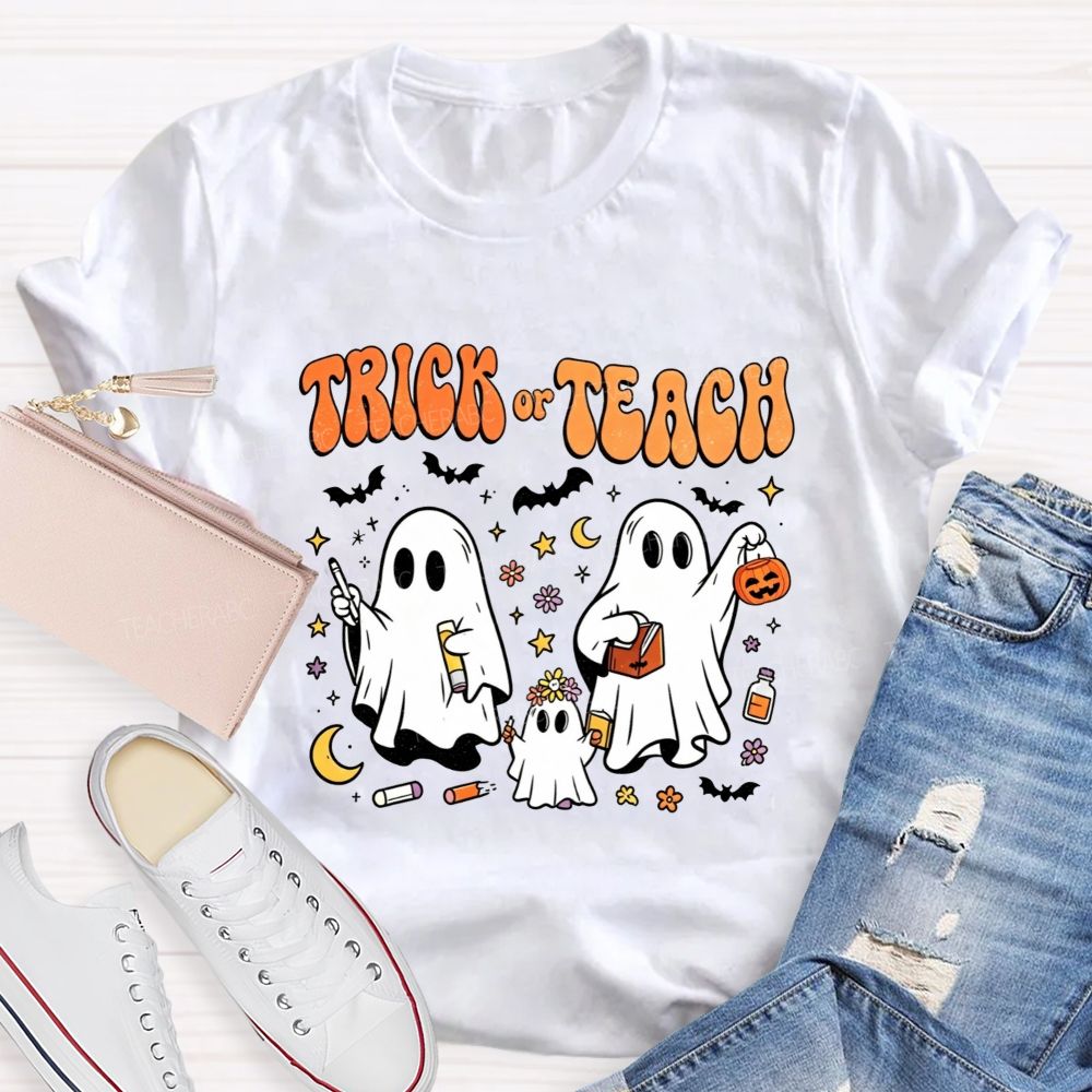 Trick Or Teach Halloween Teacher Ghost Vibes T-shirt