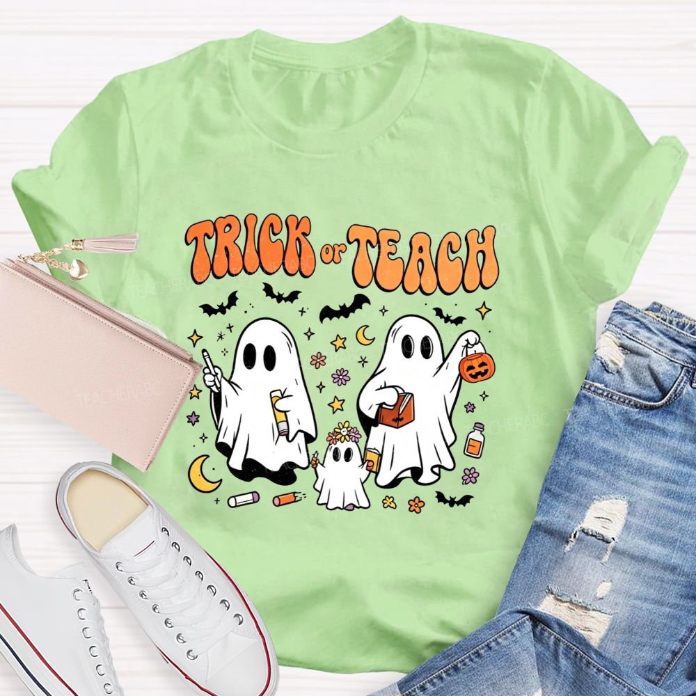 Trick Or Teach Halloween Teacher Ghost Vibes T-shirt