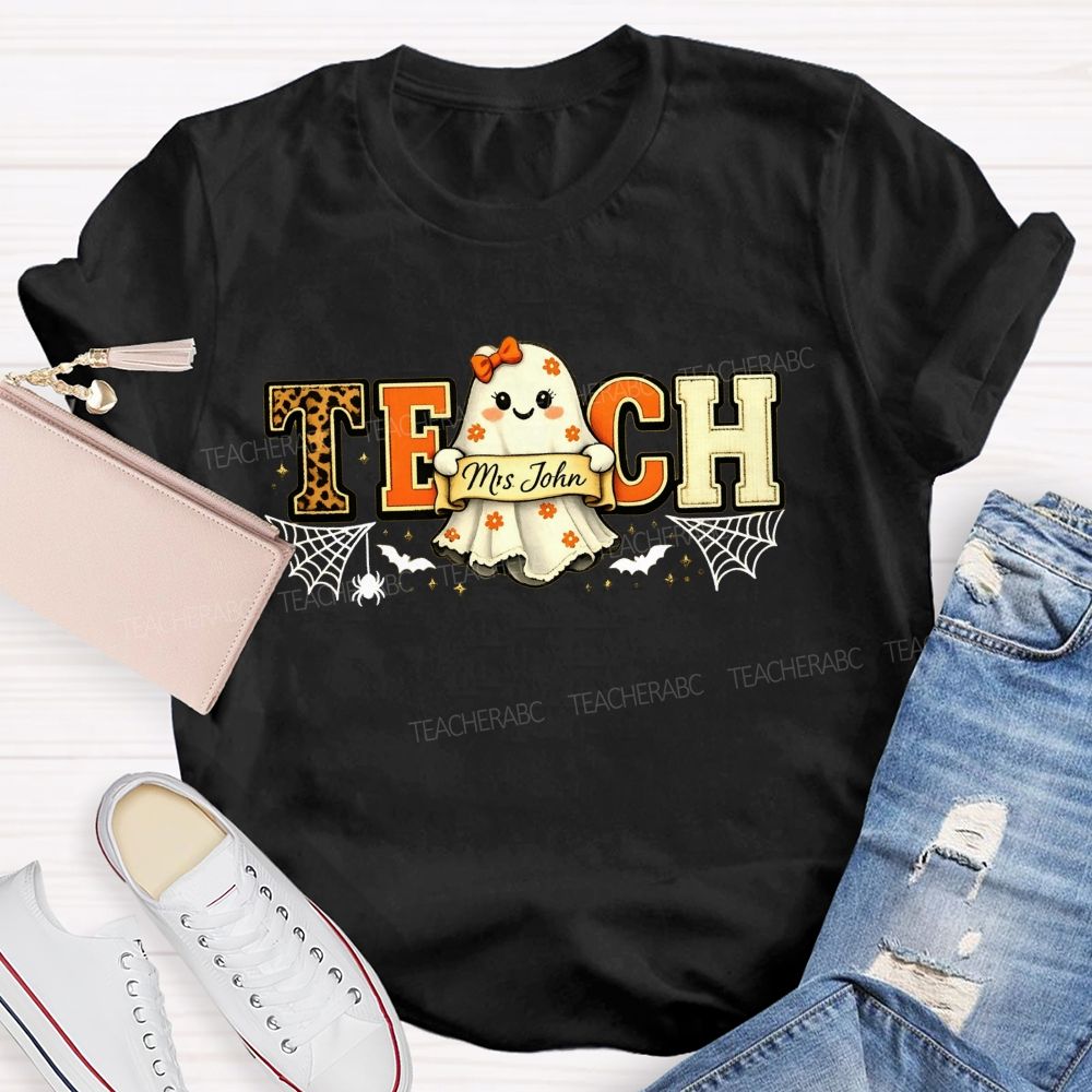 Personalized Name Halloween Teacher Ghost Teacher T-shirt