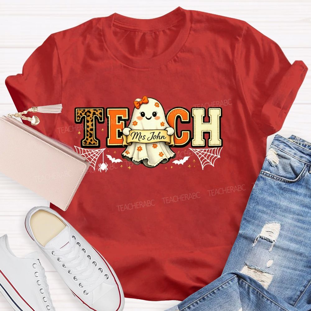 Personalized Name Halloween Teacher Ghost Teacher T-shirt