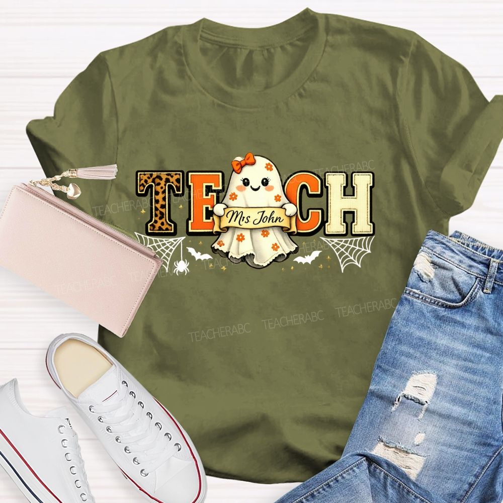 Personalized Name Halloween Teacher Ghost Teacher T-shirt