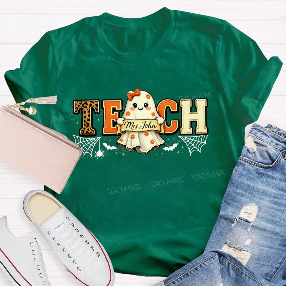Personalized Name Halloween Teacher Ghost Teacher T-shirt