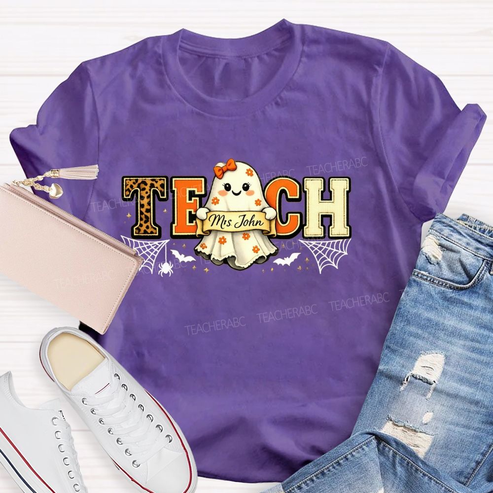 Personalized Name Halloween Teacher Ghost Teacher T-shirt