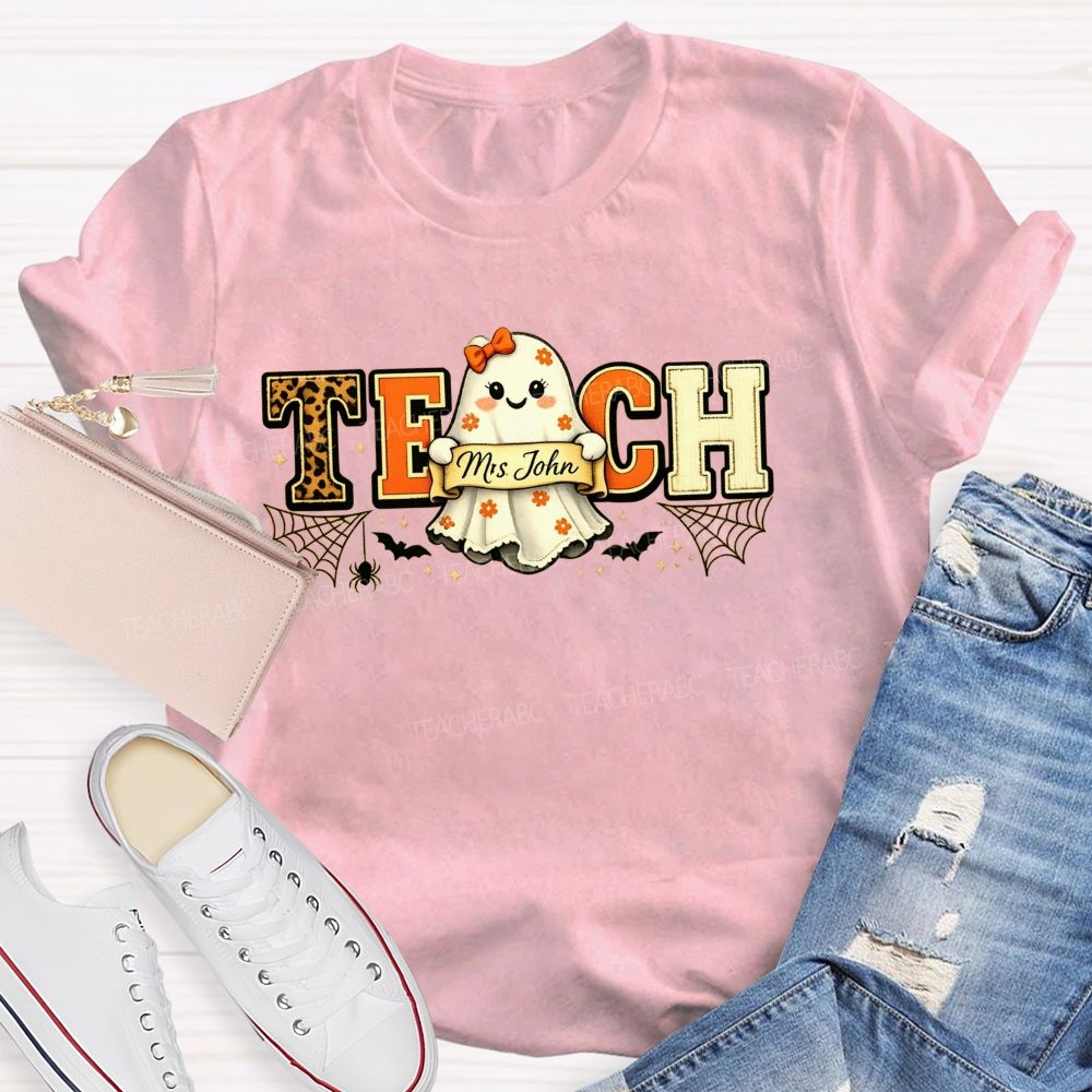 Personalized Name Halloween Teacher Ghost Teacher T-shirt