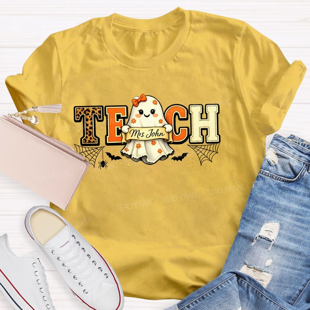 Personalized Name Halloween Teacher Ghost Teacher T-shirt