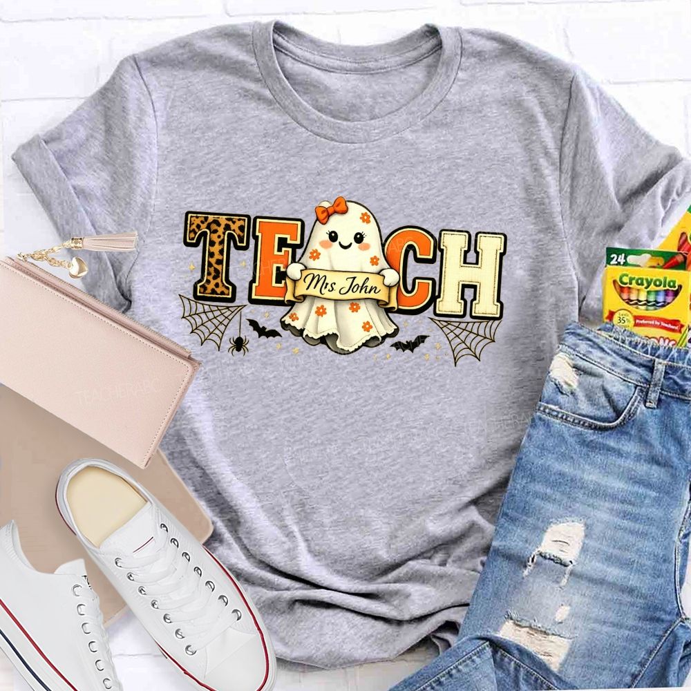 Personalized Name Halloween Teacher Ghost Teacher T-shirt