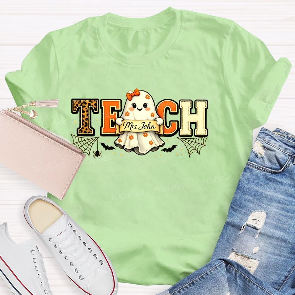 Personalized Name Halloween Teacher Ghost Teacher T-shirt