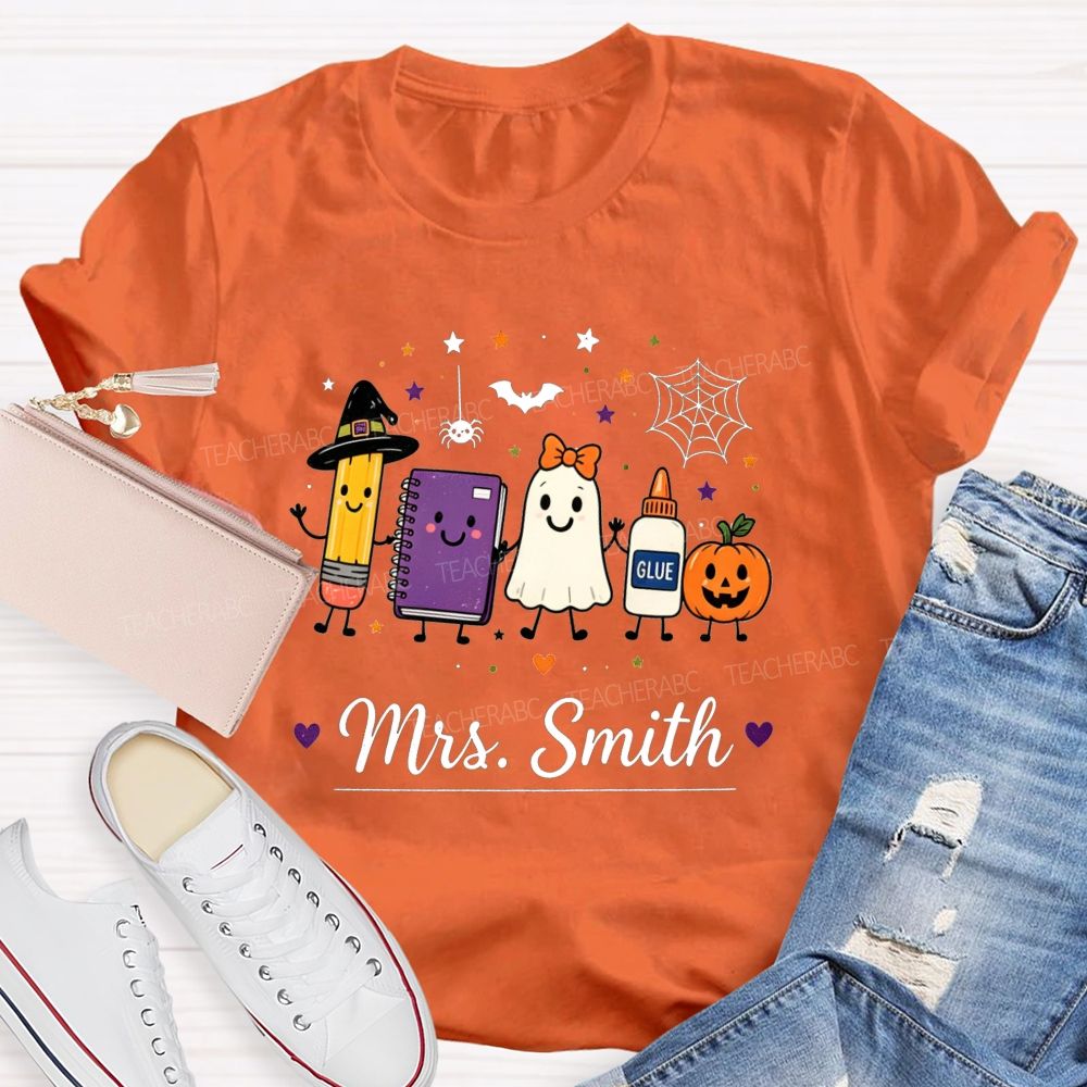 Personalized Name Halloween Teacher Cartoon Teacher T-shirt