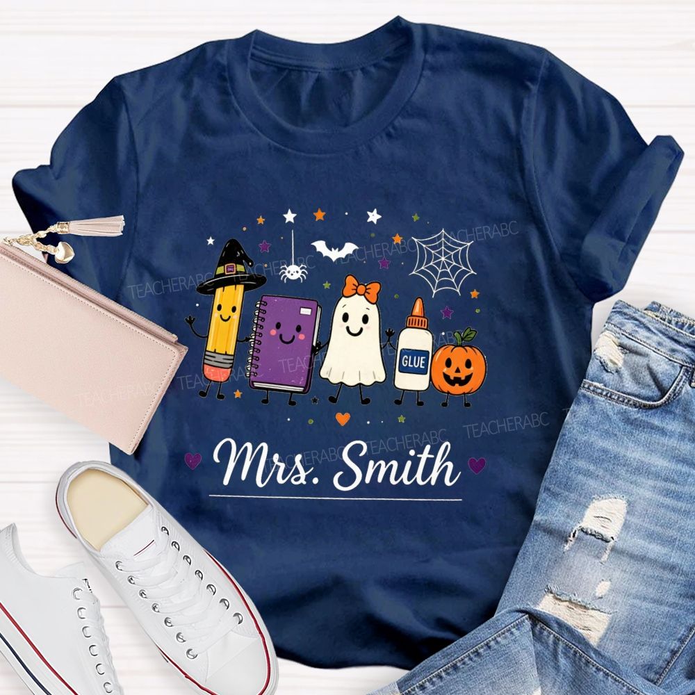 Personalized Name Halloween Teacher Cartoon Teacher T-shirt