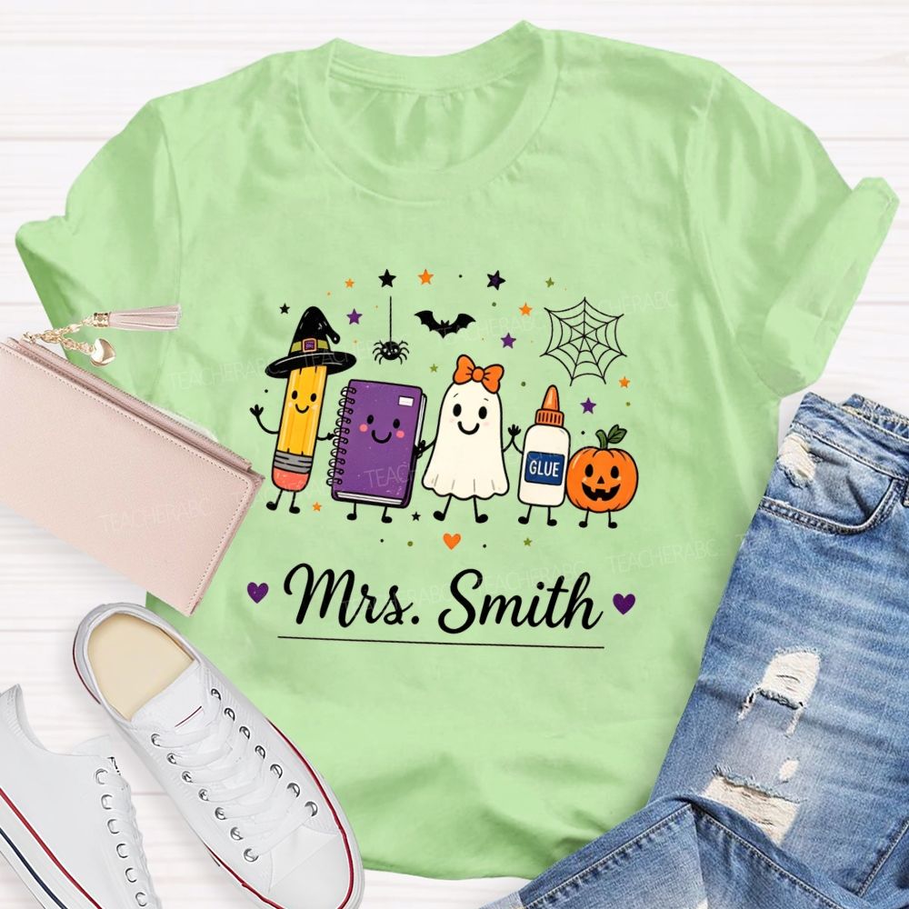 Personalized Name Halloween Teacher Cartoon Teacher T-shirt