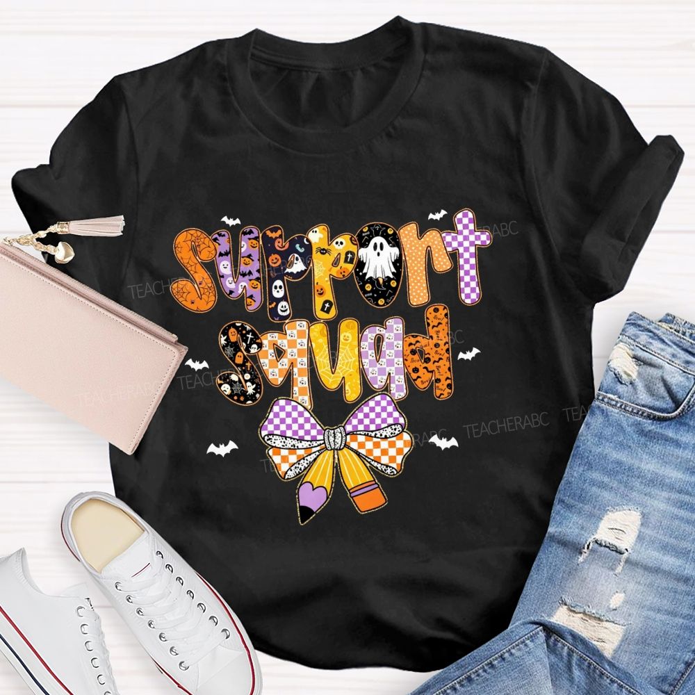 Support Squad Purple Orange Checkered Ghost Pumpkin T-shirt
