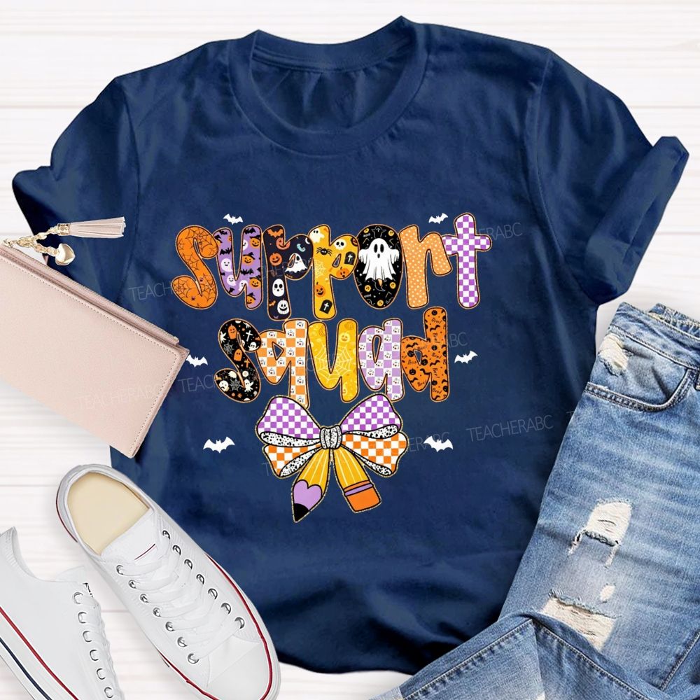 Support Squad Purple Orange Checkered Ghost Pumpkin T-shirt