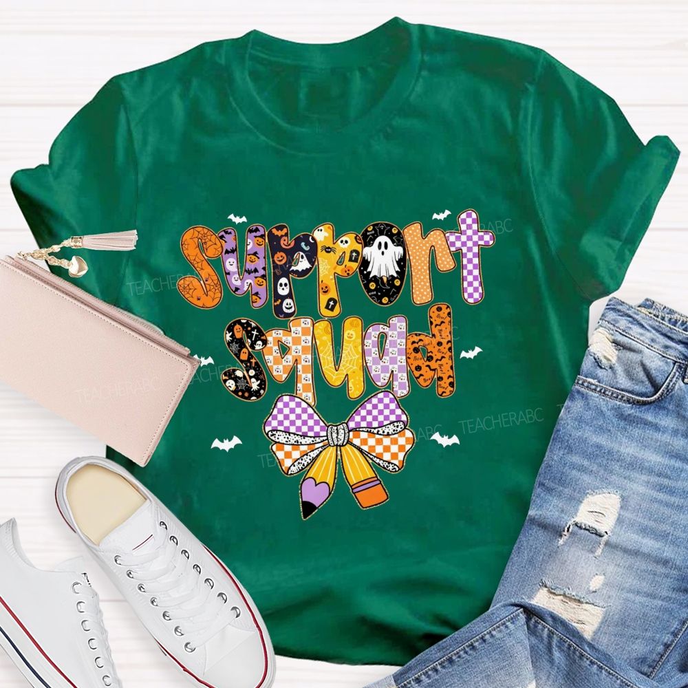 Support Squad Purple Orange Checkered Ghost Pumpkin T-shirt