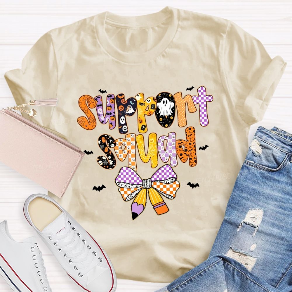 Support Squad Purple Orange Checkered Ghost Pumpkin T-shirt