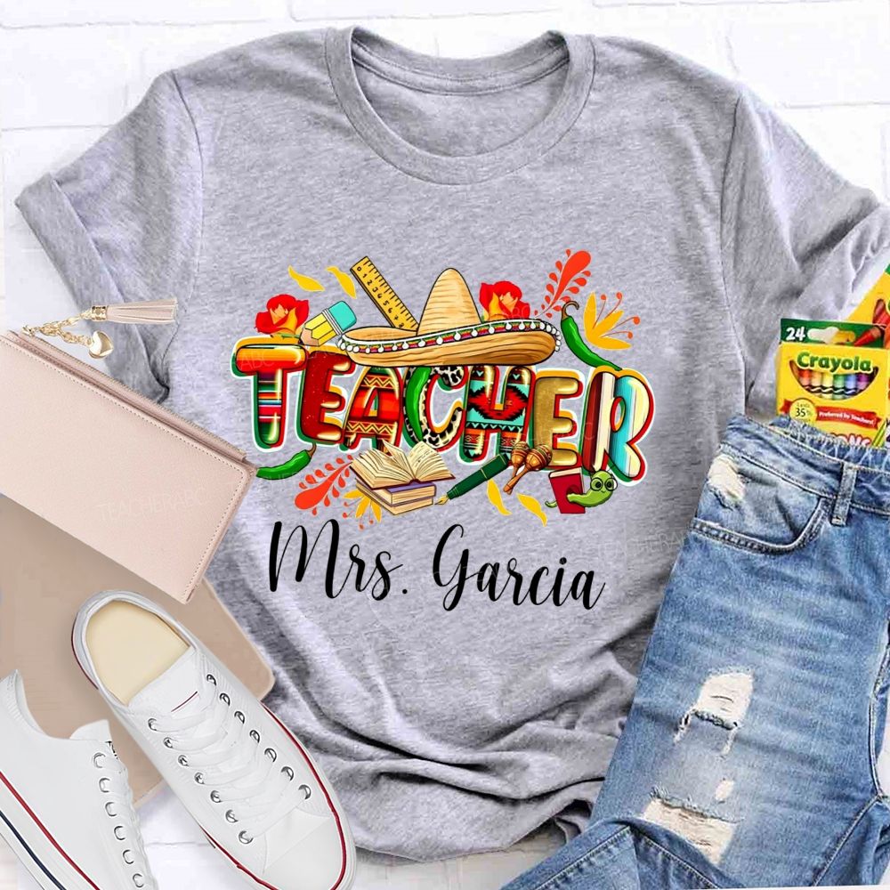 Personalized Name Spanish Teacher Life Mexican Fiesta Vibes Teacher T-shirt