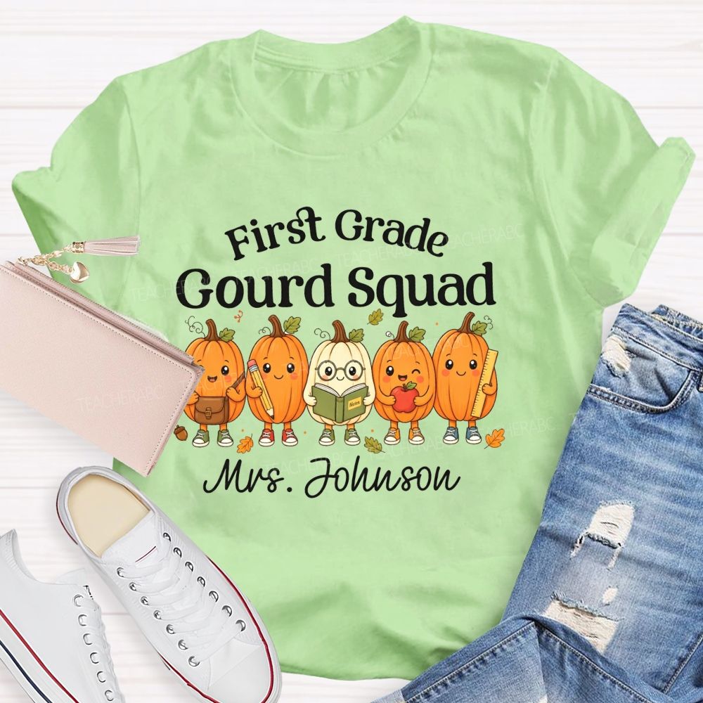 Personalized Name And Grade Gourd Squad Fall Pumpkin Teacher T-shirt