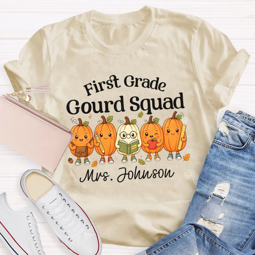 Personalized Name And Grade Gourd Squad Fall Pumpkin Teacher T-shirt