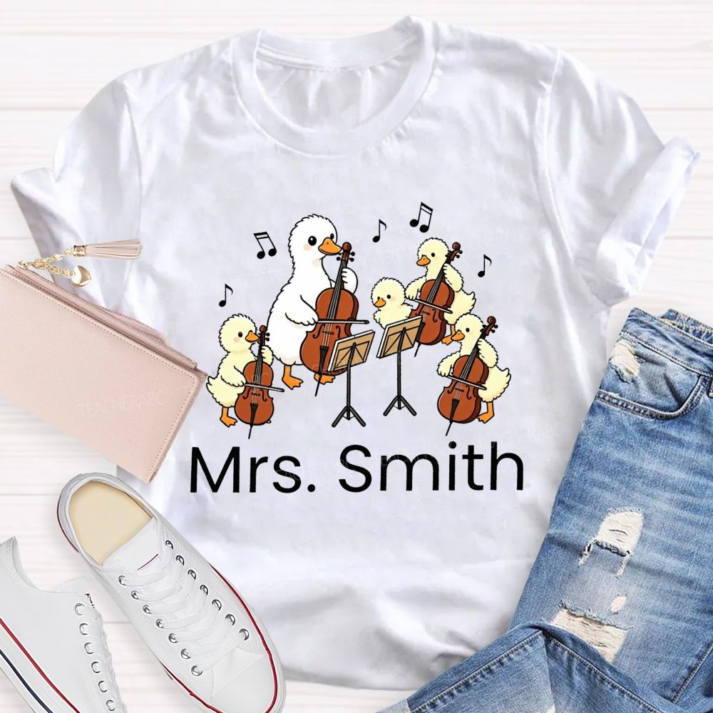 Personalized Name Music Class With My Little Duck Cellists T-shirt