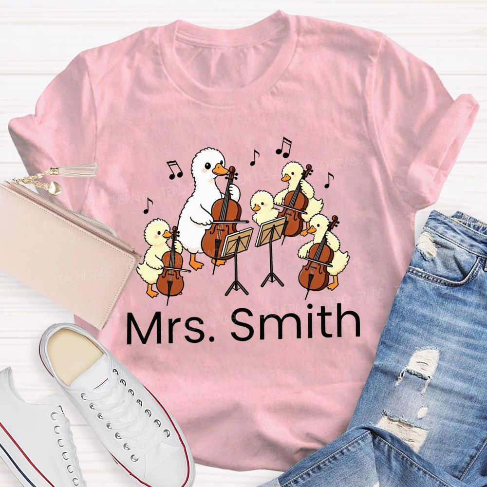 Personalized Name Music Class With My Little Duck Cellists T-shirt