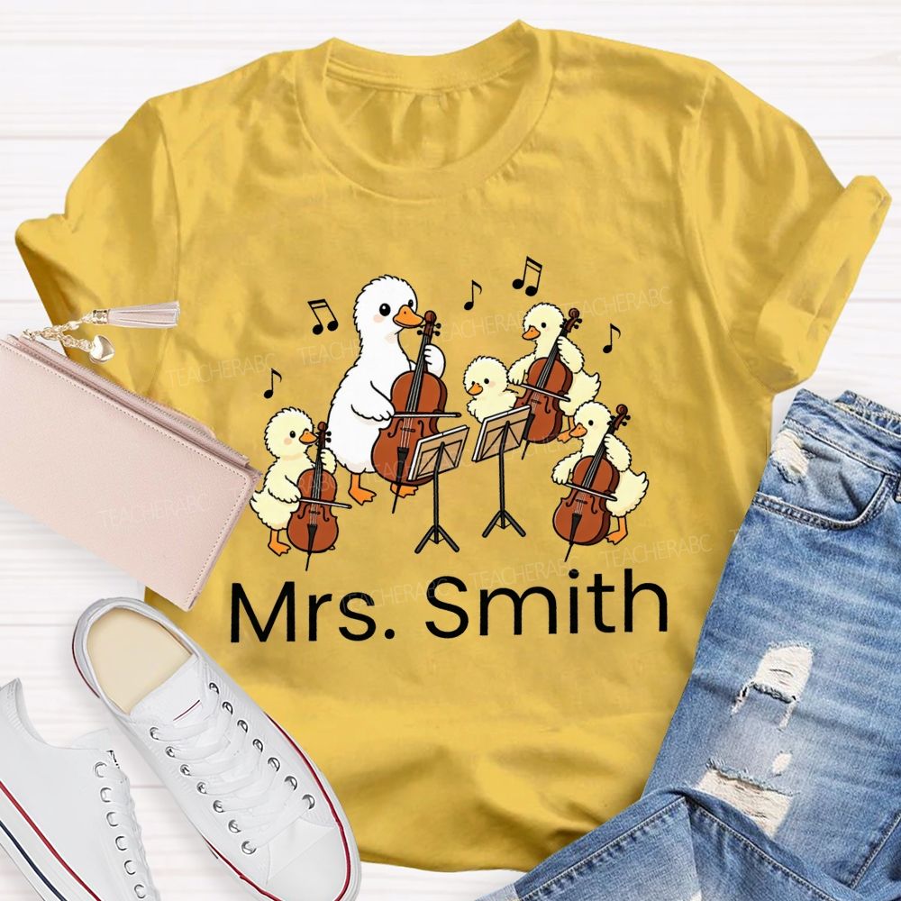 Personalized Name Music Class With My Little Duck Cellists T-shirt