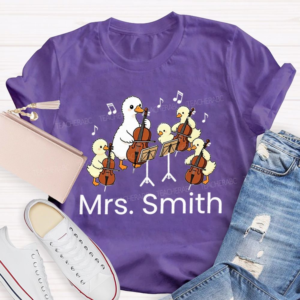 Personalized Name Music Class With My Little Duck Cellists T-shirt