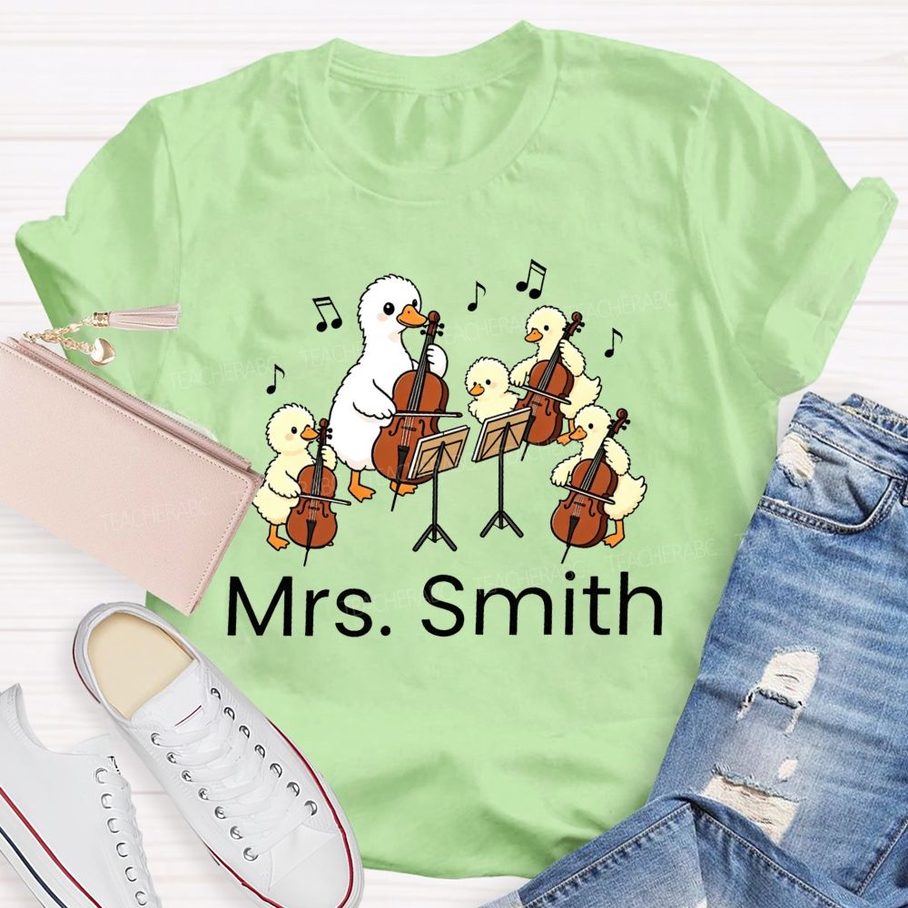 Personalized Name Music Class With My Little Duck Cellists T-shirt