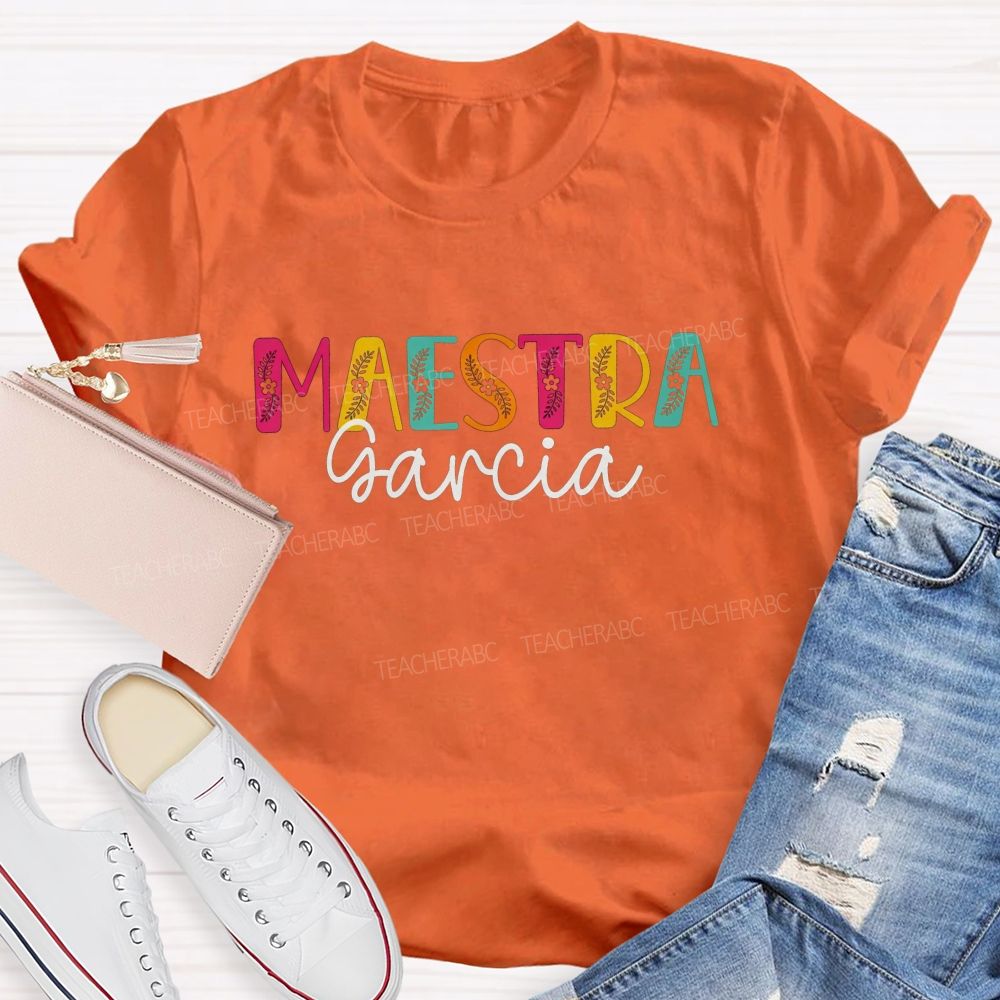 Personalized Name Maestra Vibes Spanish Teacher Life T-shirt