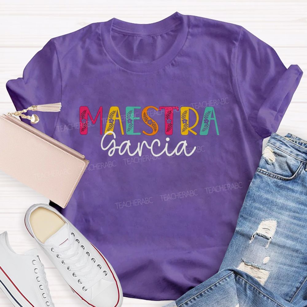 Personalized Name Maestra Vibes Spanish Teacher Life T-shirt