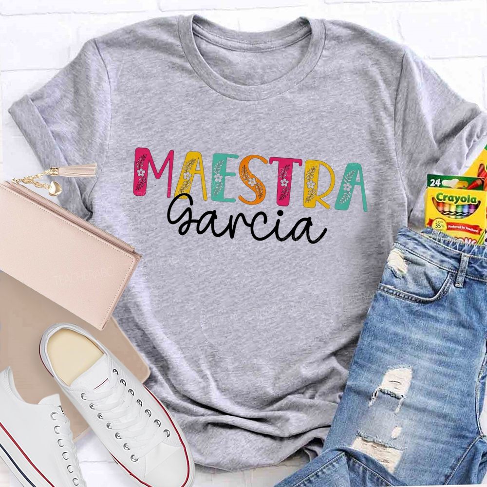 Personalized Name Maestra Vibes Spanish Teacher Life T-shirt