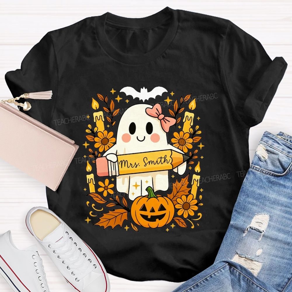 Personalized Name Fall Teacher Ghost Vibes T-shirt