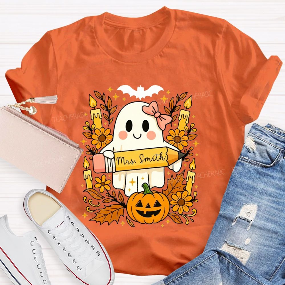 Personalized Name Fall Teacher Ghost Vibes T-shirt