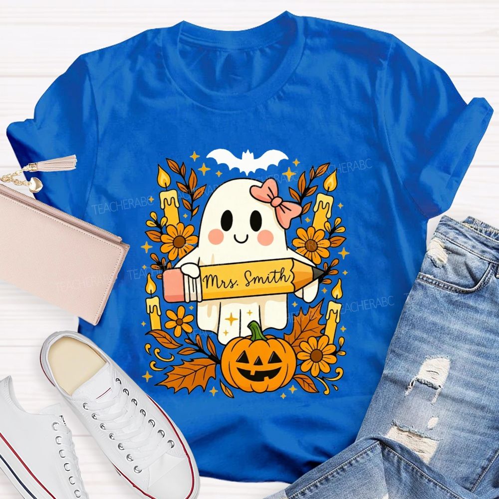 Personalized Name Fall Teacher Ghost Vibes T-shirt