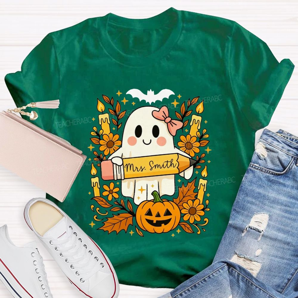 Personalized Name Fall Teacher Ghost Vibes T-shirt
