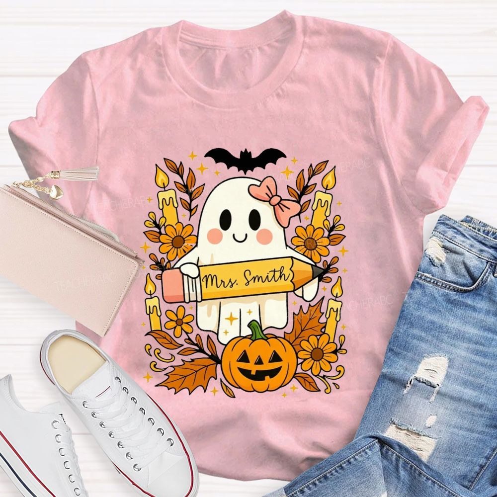 Personalized Name Fall Teacher Ghost Vibes T-shirt