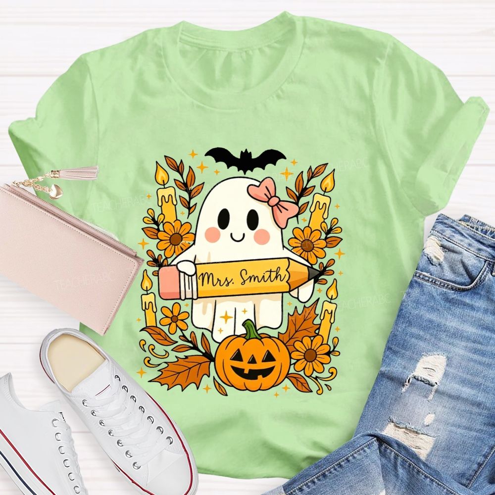 Personalized Name Fall Teacher Ghost Vibes T-shirt