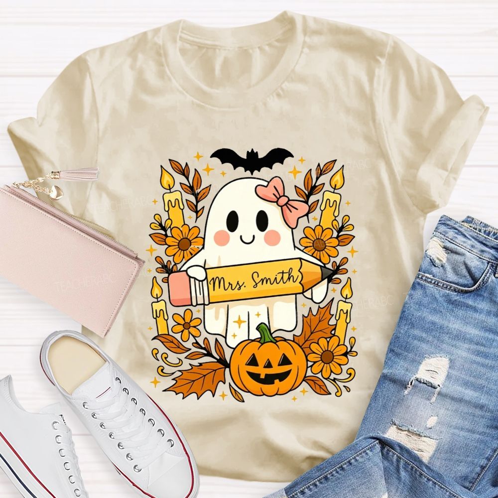 Personalized Name Fall Teacher Ghost Vibes T-shirt