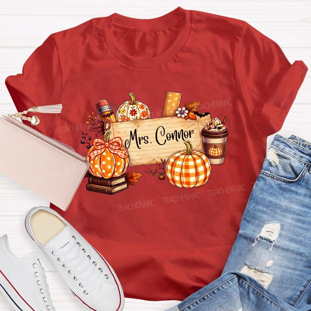 Personalized Name Fall Teaching Moments With Pumpkins And Coffee T-shirt