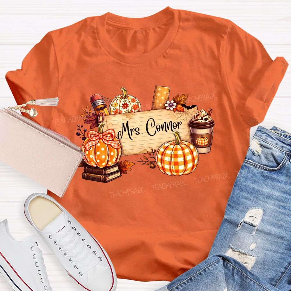 Personalized Name Fall Teaching Moments With Pumpkins And Coffee T-shirt