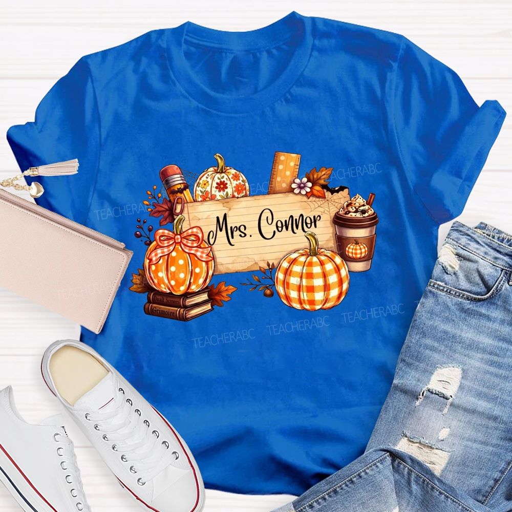 Personalized Name Fall Teaching Moments With Pumpkins And Coffee T-shirt