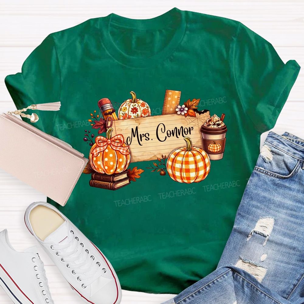 Personalized Name Fall Teaching Moments With Pumpkins And Coffee T-shirt