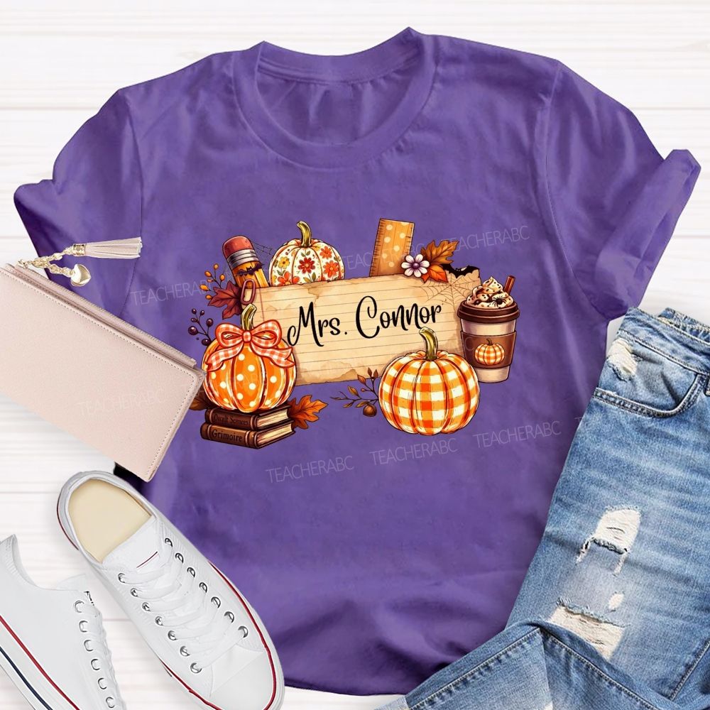 Personalized Name Fall Teaching Moments With Pumpkins And Coffee T-shirt