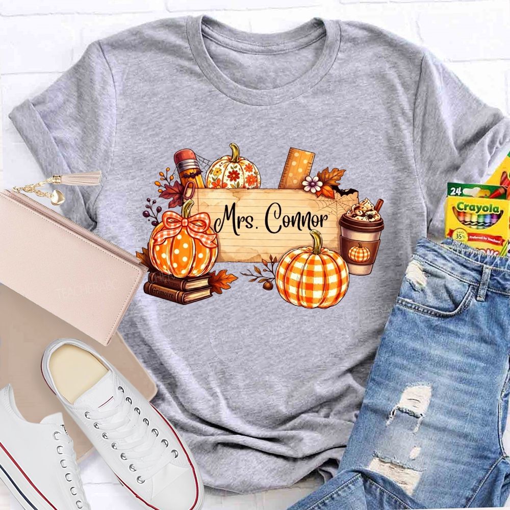 Personalized Name Fall Teaching Moments With Pumpkins And Coffee T-shirt