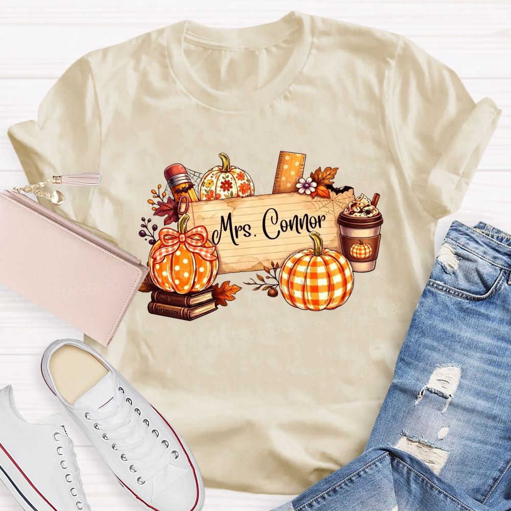 Personalized Name Fall Teaching Moments With Pumpkins And Coffee T-shirt