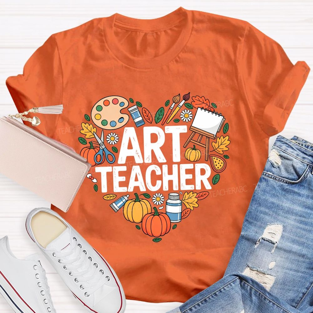 Fall Art Teacher Powered By Paint And Pumpkins Teacher T-shirt