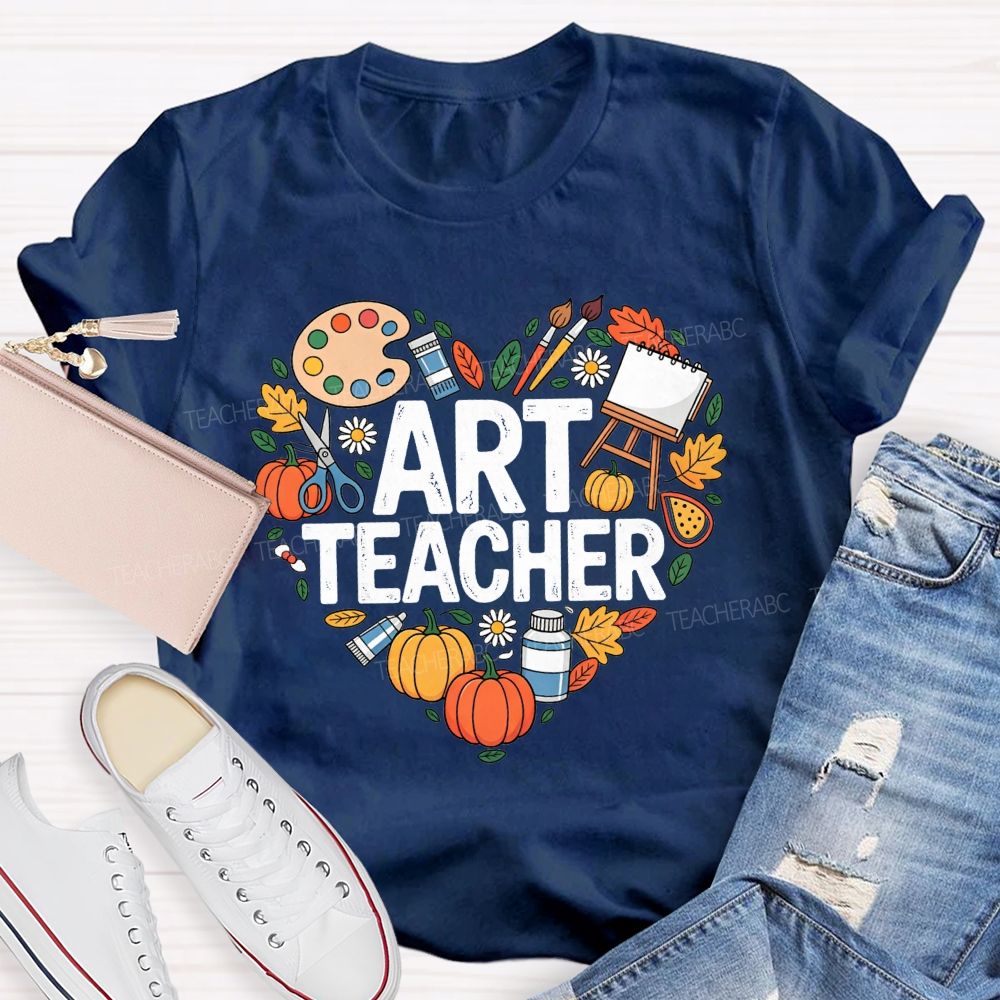 Fall Art Teacher Powered By Paint And Pumpkins Teacher T-shirt
